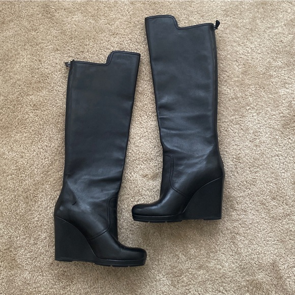 Authentic Prada Black Knee High Wedge Boots - Picture 2 of 7